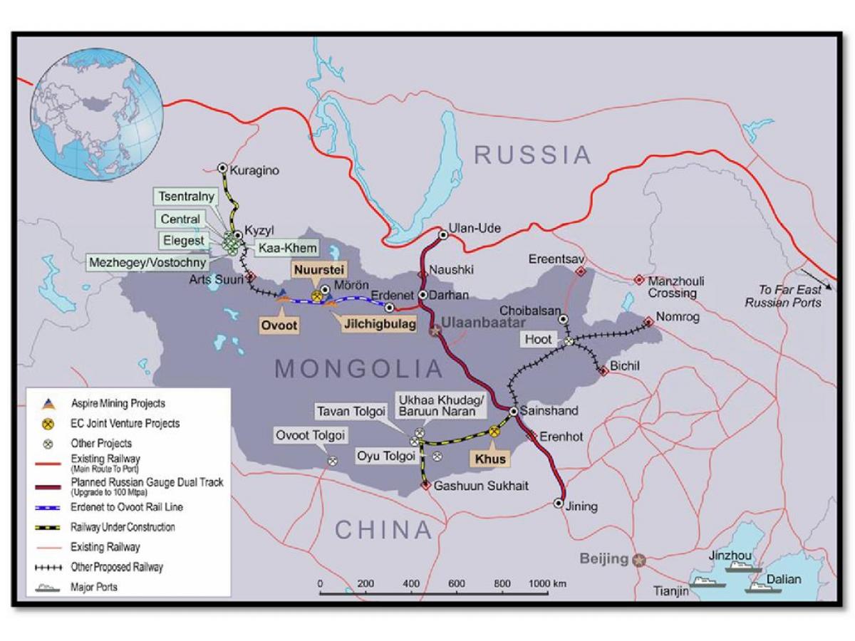 Mongolo ferroviaria mappa