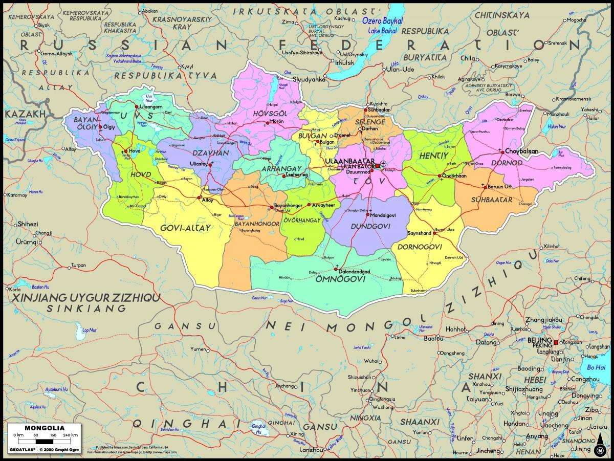 mappa fisica della Mongolia