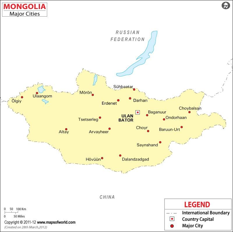 La Mongolia, la mappa per città