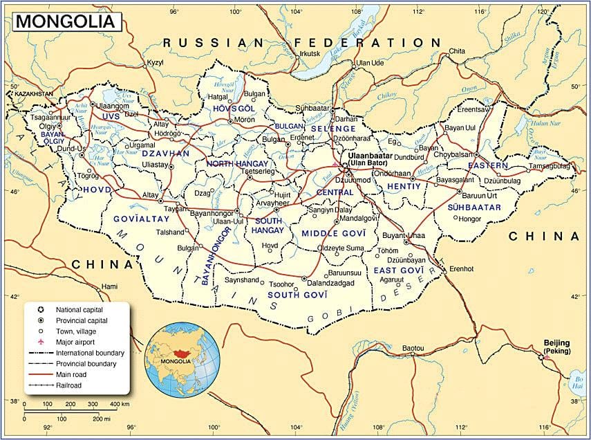 Mongolia mappa turistica