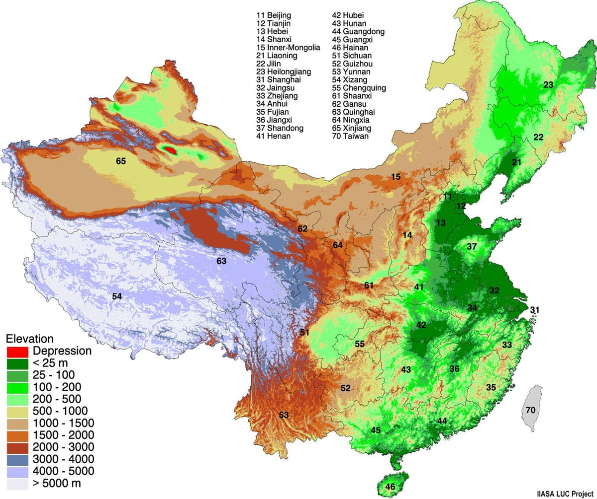 mappa della Mongolia elevazione