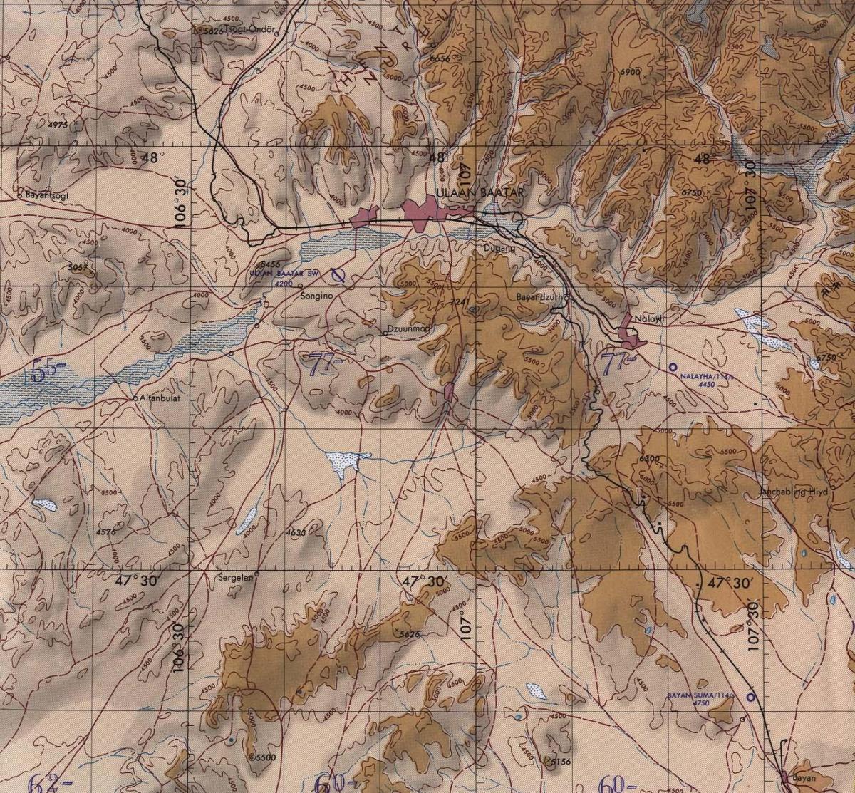 mappa topografica della Mongolia