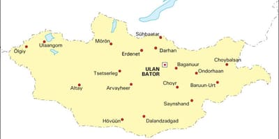 La Mongolia, la mappa per città