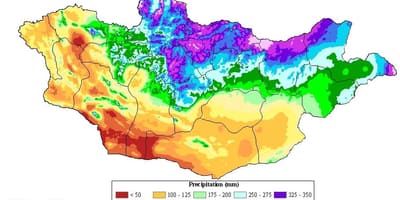 Mappa della Mongolia densità di popolazione
